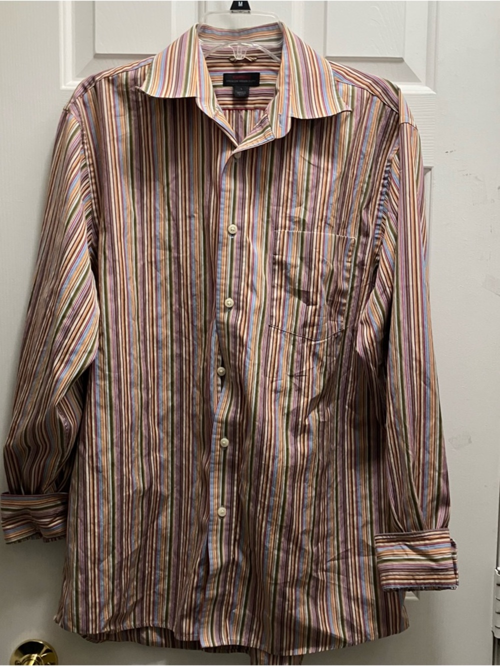 Express Button Shirt Men's Size Large Premium Woven Cloth Multicolor Stripes